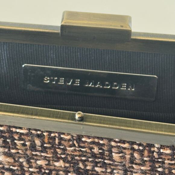 Steve Madden Tweed Clutch Brown Beige - Picture 5 of 6